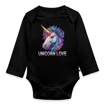 L’amour de la licorne - Body Bébé bio manches longues - noir - Devant