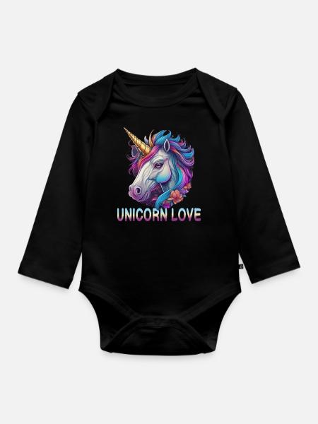 Einhorn Liebe - Baby Bio-Langarm-Body - Schwarz