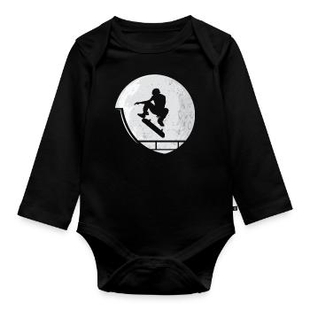 Skateboard Skater Mond - Baby Bio-Langarm-Body - Schwarz - Vorne