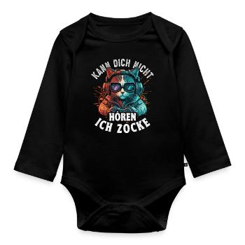 Kann Dich Nicht Hören Ich Zocke Zocker Headset - Baby Bio-Langarm-Body - Schwarz - Vorne