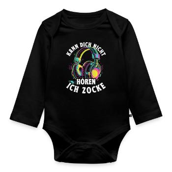 Kann Dich Nicht Hören Ich Zocke Zocker Headset - Baby Bio-Langarm-Body - Schwarz - Vorne