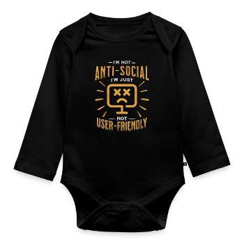 Not Anti-Social, Just Code-Friendly - Baby Bio-Langarm-Body - Schwarz - Vorne