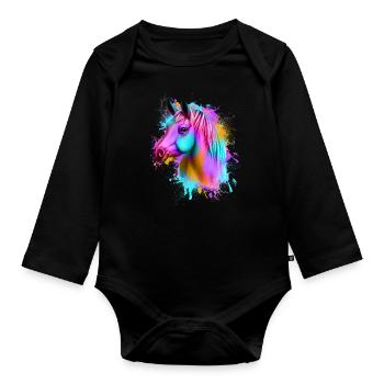 Pferd Graffiti Bunt - Baby Bio-Langarm-Body - Schwarz - Vorne