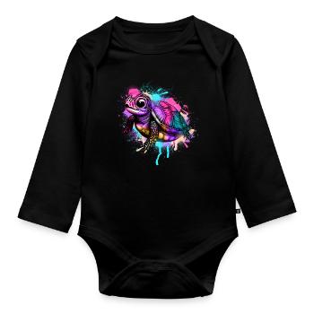 Turtle Graffiti Colorful - Organic Longsleeve Baby Bodysuit - black - Front