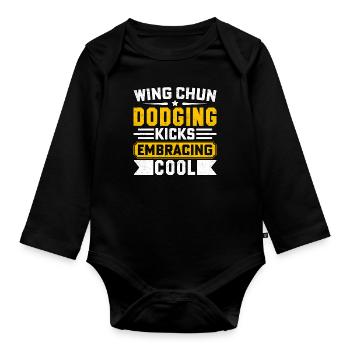 Wing Chun dodging kicks embracing cool - Organic Longsleeve Baby Bodysuit - black - Front