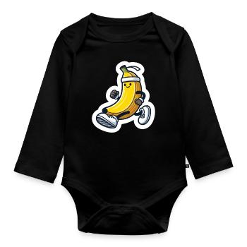 Sporty banana - Organic Longsleeve Baby Bodysuit - black - Front
