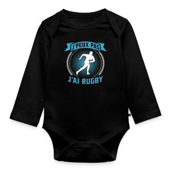 je peux pas j'ai rugby - Body Bébé bio manches longues - noir - Devant