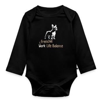 Frenchie Work Life Balance – Lovers of - Organic Longsleeve Baby Bodysuit - black - Front