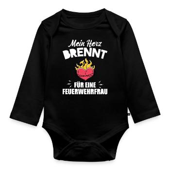 Mein Herz brennt für eine Feuerwehrfrau - Baby Bio-Langarm-Body - Schwarz - Vorne