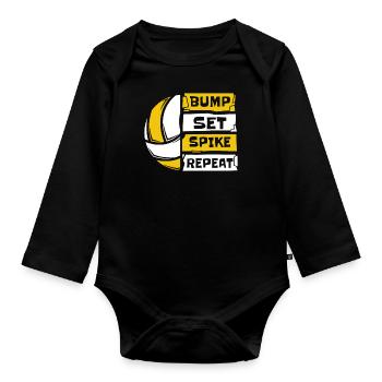 Bump Set Spike Repeat Volleyballfreak Volleyball - Baby Bio-Langarm-Body - Schwarz - Vorne