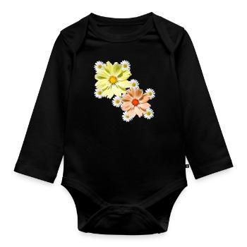 Cosmee with daisies blossom floral floral pattern - Organic Longsleeve Baby Bodysuit - black - Front
