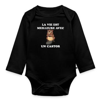 Humour Petit Castor - Body Bébé bio manches longues - noir - Devant