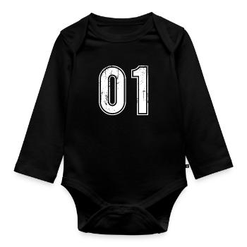 01 Years Retro Jersey Numéro 01 T-hirt Number - Body Bébé bio manches longues - noir - Devant