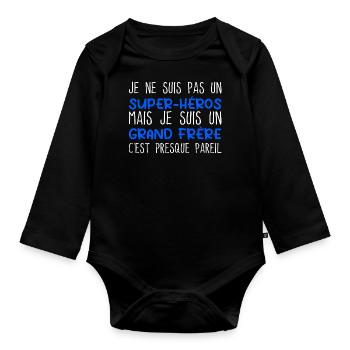 Grand Frère Super Héros Humour Frère Cadeau - Body Bébé bio manches longues - noir - Devant
