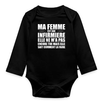 Ma Femme Est Infirmière Humour Marié Infirmiere - Body Bébé bio manches longues - noir - Devant