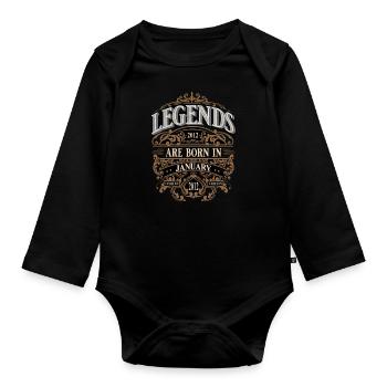 2012 Janvier Né Anniversaire Naissance Année Légende - Body Bébé bio manches longues - noir - Devant