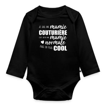 Mamie Couturière Humour Mamie Cadeau - Body Bébé bio manches longues - noir - Devant