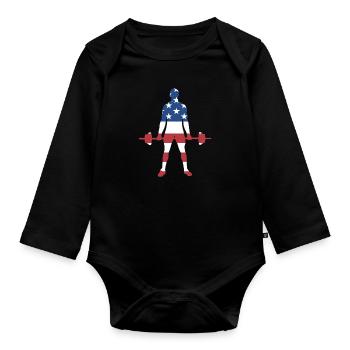 Sport Us Flag Powerlifting - Organic Longsleeve Baby Bodysuit - black - Front