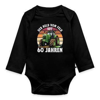 Der held Vom Feld Traktor 28 Geburtstag - Baby Bio-Langarm-Body - Schwarz - Vorne