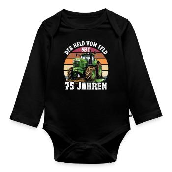 Der held Vom Feld Traktor 28 Geburtstag - Baby Bio-Langarm-Body - Schwarz - Vorne