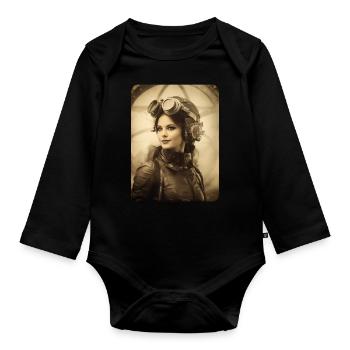 ready for take-off - Organic Longsleeve Baby Bodysuit - black - Front