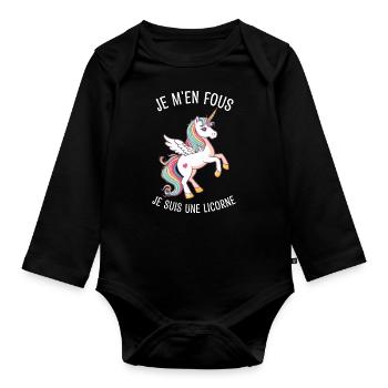 Je M'en Fous Je suis Une Licorne - Body Bébé bio manches longues - noir - Devant