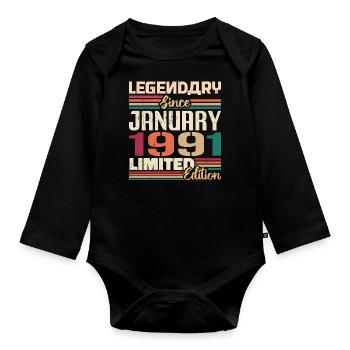 Birthday Gift Born in January 1991 - 1991 - Organic Longsleeve Baby Bodysuit - black - Front