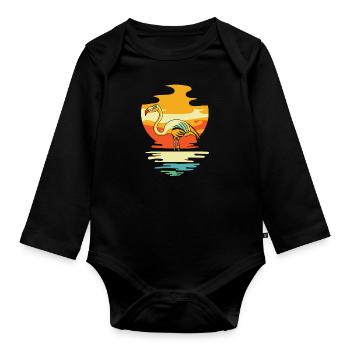 Flamingo - Organic Longsleeve Baby Bodysuit - black - Front
