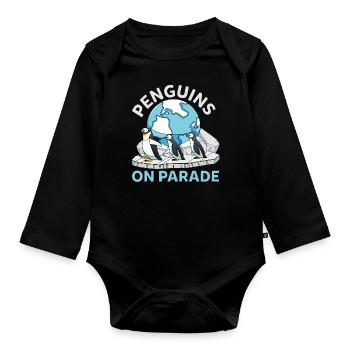 Funny Antarctic Penguins On Parade Wildlife - Organic Longsleeve Baby Bodysuit - black - Front