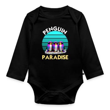 Funny Colorful Penguin Group Paradise - Organic Longsleeve Baby Bodysuit - black - Front