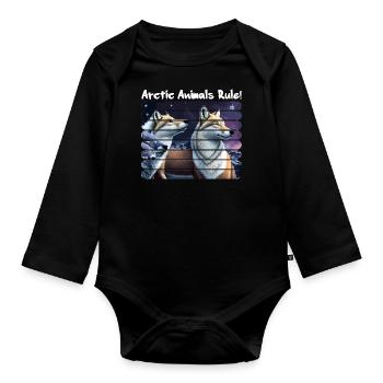 Arctic animals rule! Arctic Fox Starry Night - Organic Longsleeve Baby Bodysuit - black - Front