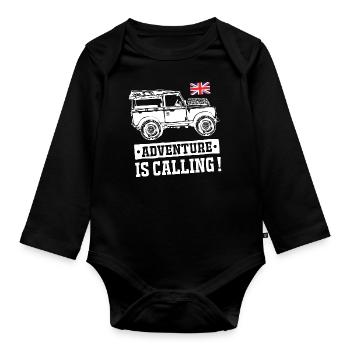 Landy Adventure is Calling - Organic Longsleeve Baby Bodysuit - black - Front