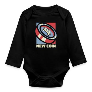 New Coin Kryptowährung Blockchain Crypto Bitcoin - Baby Bio-Langarm-Body - Schwarz - Vorne