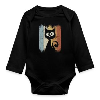 Chat rétro Vintage chat Silhouette - Body Bébé bio manches longues - noir - Devant