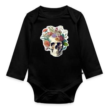Human Skull & Flowers 25 - Organic Longsleeve Baby Bodysuit - black - Front