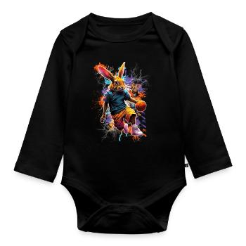 Hase Kaninchen Basketball - Baby Bio-Langarm-Body - Schwarz - Vorne