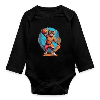 Cat Basketball - Organic Longsleeve Baby Bodysuit - black - Front