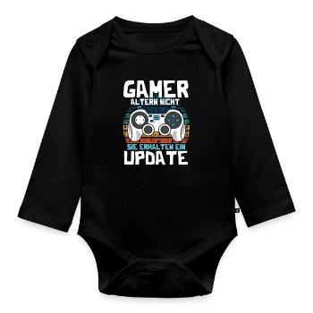 GAMER altern nicht sie erhalten ein UPDATE - Baby Bio-Langarm-Body - Schwarz - Vorne