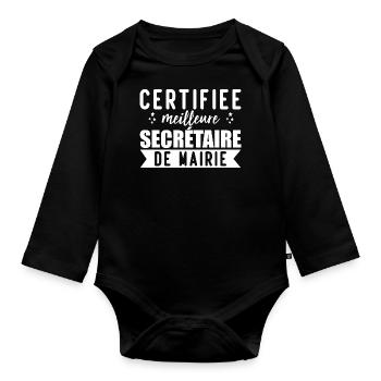 Secrétaire de mairie cadeau pour secrétaire - Body Bébé bio manches longues - noir - Devant