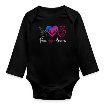 Nurse Midwife Birth Worker Peace - Baby Bio-Langarm-Body - Schwarz - Vorne