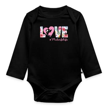 Infirmière Sage-Femme Accoucheuse Fleur - Body Bébé bio manches longues - noir - Devant