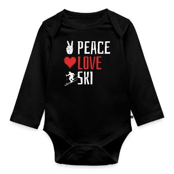 Peace Love Ski, Après-ski, Sports d’hiver, Vacances au ski - Body Bébé bio manches longues - noir - Devant