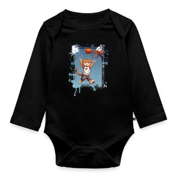 Cat Basketball Basketball Player - Organic Longsleeve Baby Bodysuit - black - Front