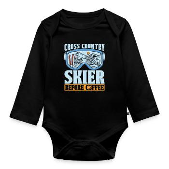 Cross Country Skier Before Ski Racing Coffee Lover - Organic Longsleeve Baby Bodysuit - black - Front