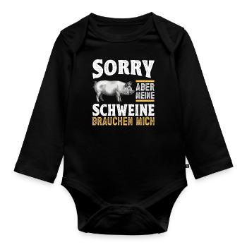 Landwirt Schwein Schweinebauer Spruch - Baby Bio-Langarm-Body - Schwarz - Vorne