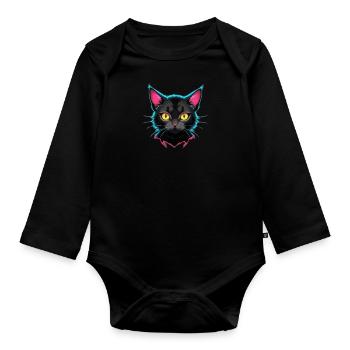 Neon Cat Design - Organic Longsleeve Baby Bodysuit - black - Front