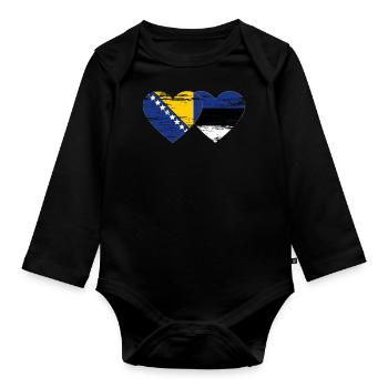 Bosnie Estonie drapeau coeur utilisé - Body Bébé bio manches longues - noir - Devant