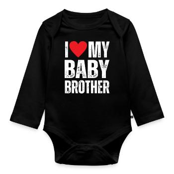 I Love My Baby Brother - Organic Longsleeve Baby Bodysuit - black - Front