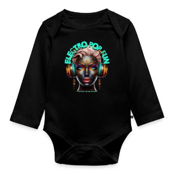 ELECTRO POP FUN - Cool Woman with Headphones! - Organic Longsleeve Baby Bodysuit - black - Front