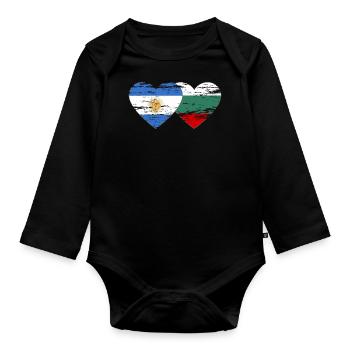 Argentine Bulgarie Drapeau Coeur Utilisé - Body Bébé bio manches longues - noir - Devant